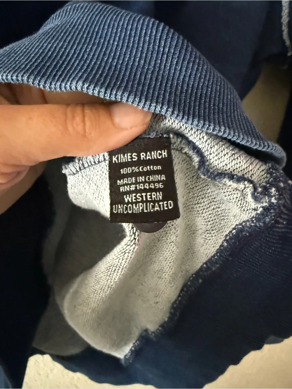 Kimes Ranch Women’s M Navy Blue‎ Hooded sweatshirt Pullover western distressed